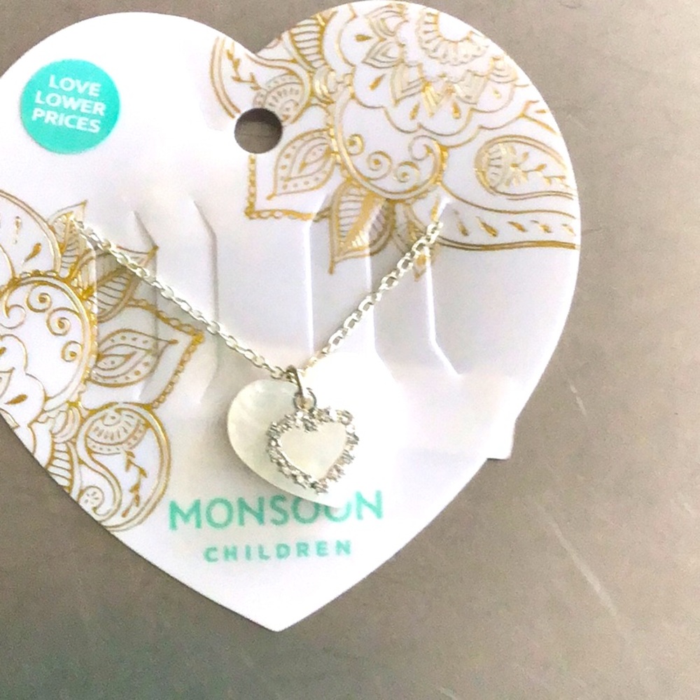 Heart and rhinestone necklace. Short chain good for children. NWT